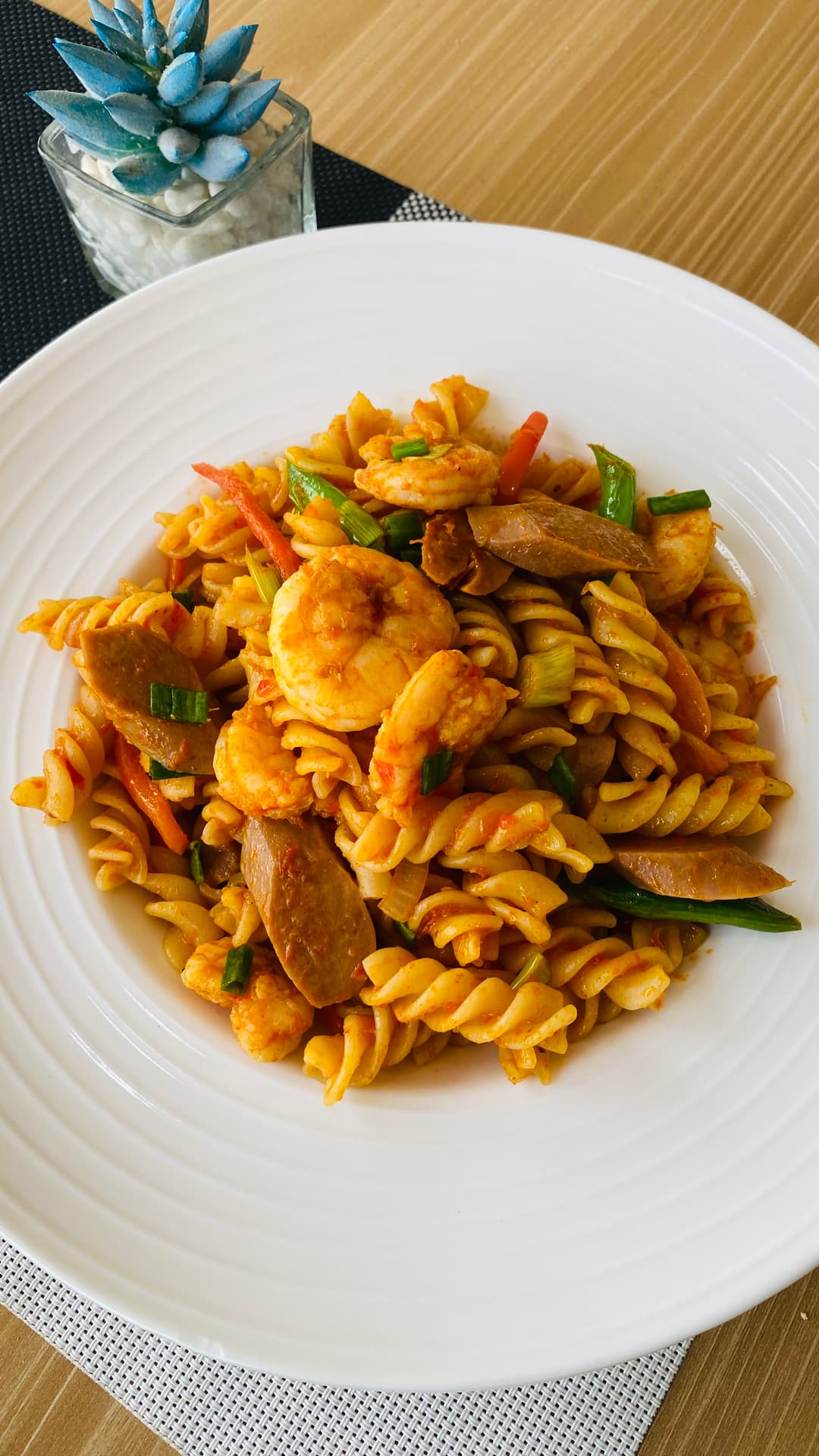 SAUSAGE & SHRIMP TWIST PASTA